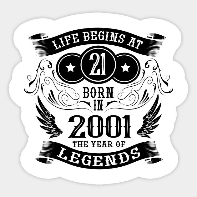 Life begins at the age of 21 2001 birthday saying Sticker by HBfunshirts